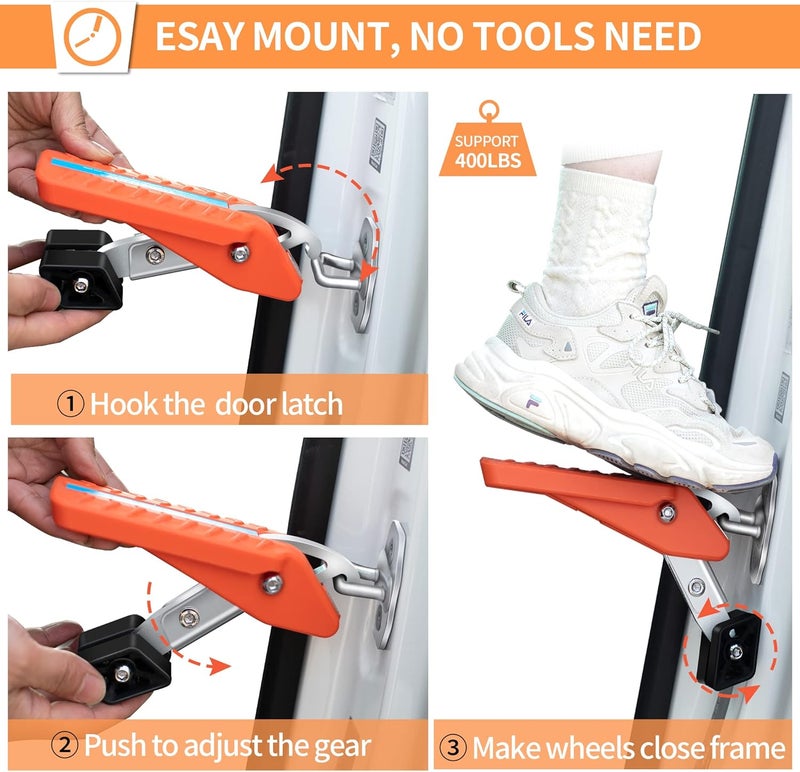 TOOENJOY 5 Angles Universal Car Door Step Door Latch Hook, Foldable Stand Pedal Step Up Easy Access Car Roof, Steel & Rubber Hold up to 400LBS - Image 5